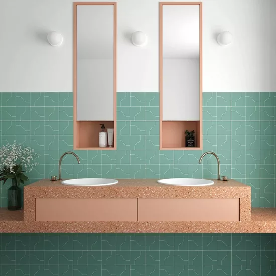 Carrelage Curve Paon Mat 8,3x12 cm - posé en salle de bain 2