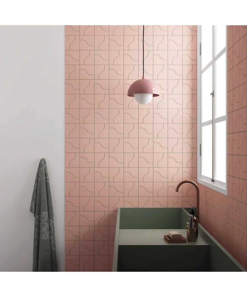 Carrelage Curve Pink Mat 8,3x12 cm - posé en salle de bain