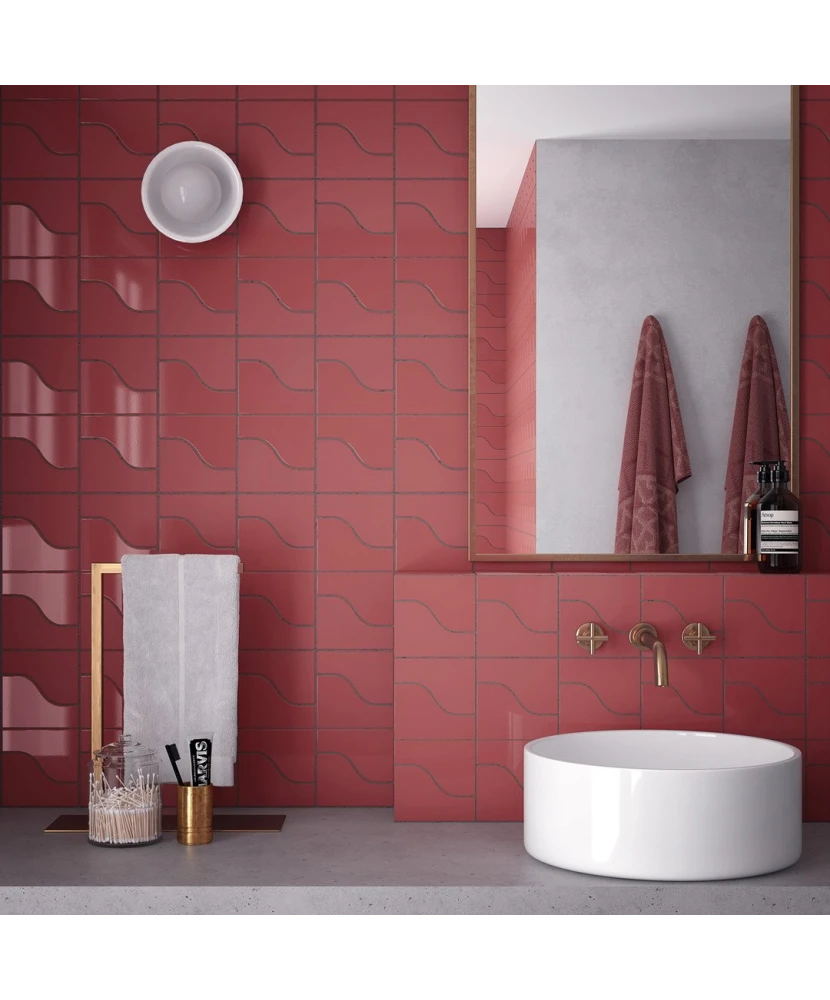 Carrelage Curve Ruby Shade 8,3x12 cm - posé en salle de bain