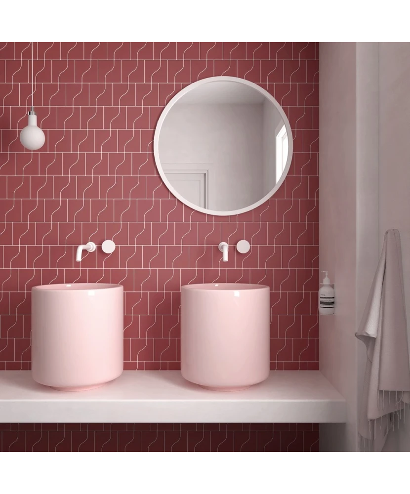 Carrelage Curve Ruby Shade Mat 8,3x12 cm - posé en salle de bain