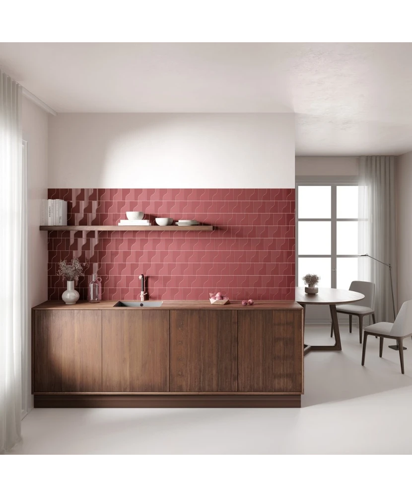 Carrelage Curve Ruby Shade Mat 8,3x12 cm - posé en cuisine