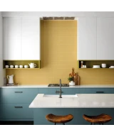 Carrelage Curve Yellow Mat 8,3x12 cm - posé en cuisine
