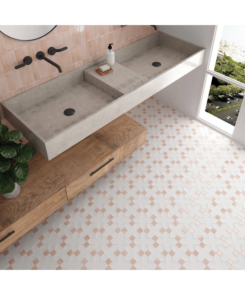 Carrelage Kasbah Bone 12x12 cm - posé en salle de bain