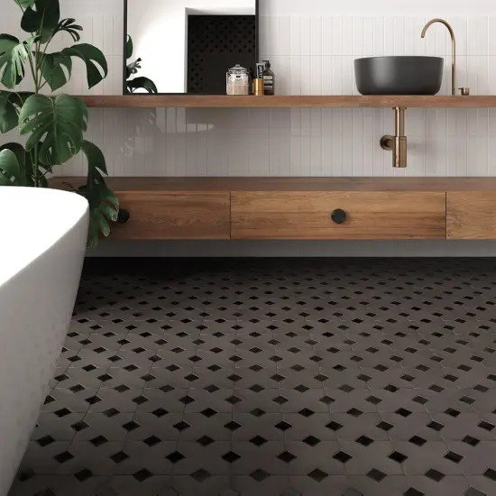 Carrelage Kasbah Mud 12x12 cm - posé en salle de bain
