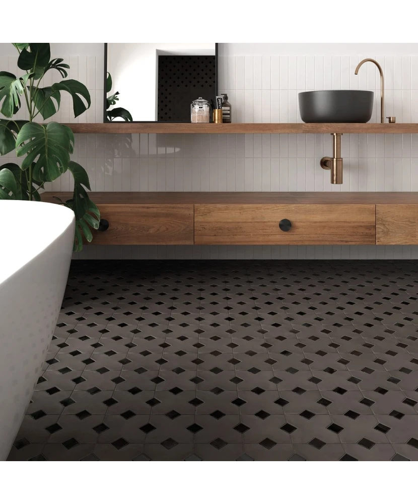 Carrelage Taco Black Hat 3,4x3,4 cm - posé en salle de bain