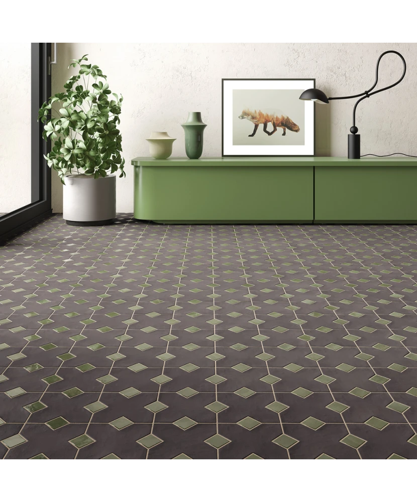 Carrelage Taco Verd 3,4x3,4 cm - vue d’ambiance