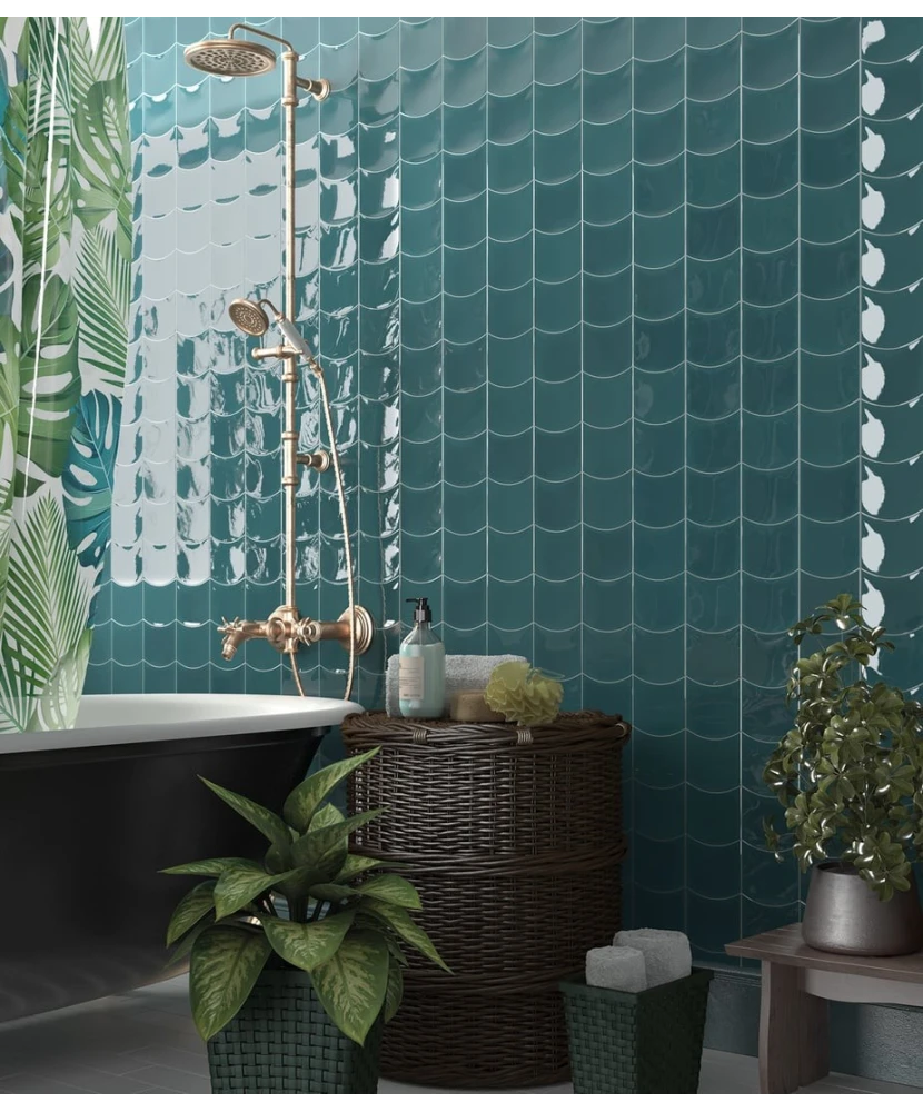 Carrelage Wave Teal Grassy 12x12 cm - vue d’ambiance