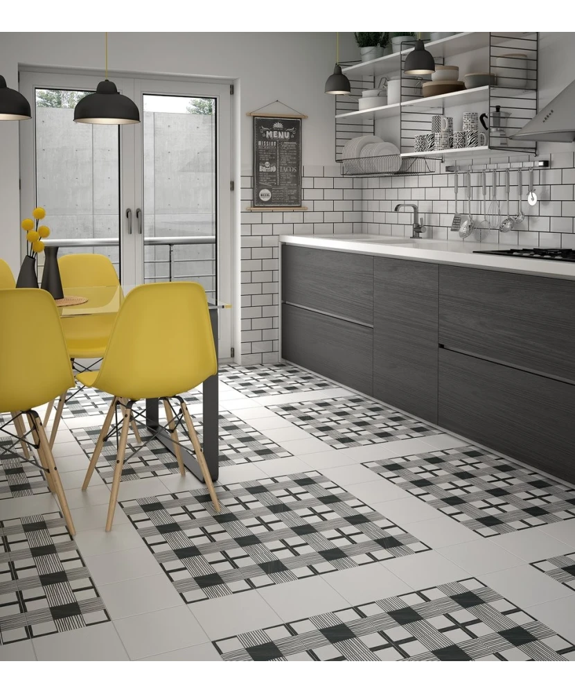 Carrelage Caprice Cloth B&W 20x20 cm - posé en terrasse
