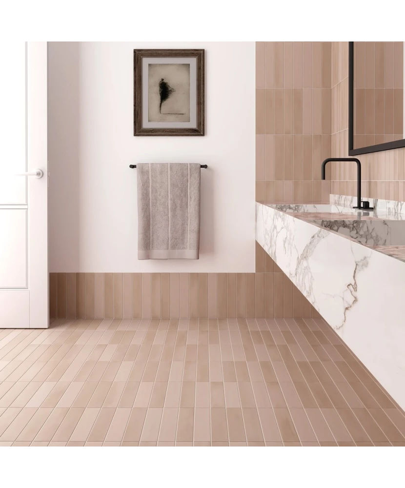 Carrelage Wadi Taupe 6x30 cm - posé en salle de bain