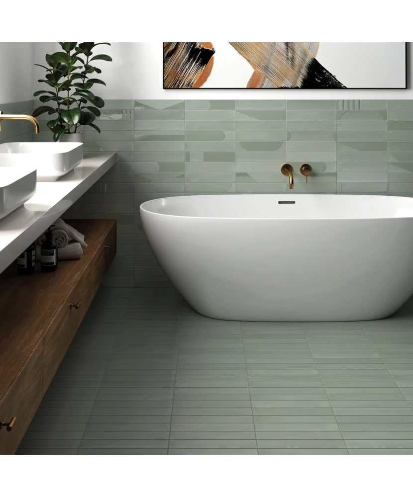 Carrelage Wadi Mint 6x30 cm - posé en salle de bain