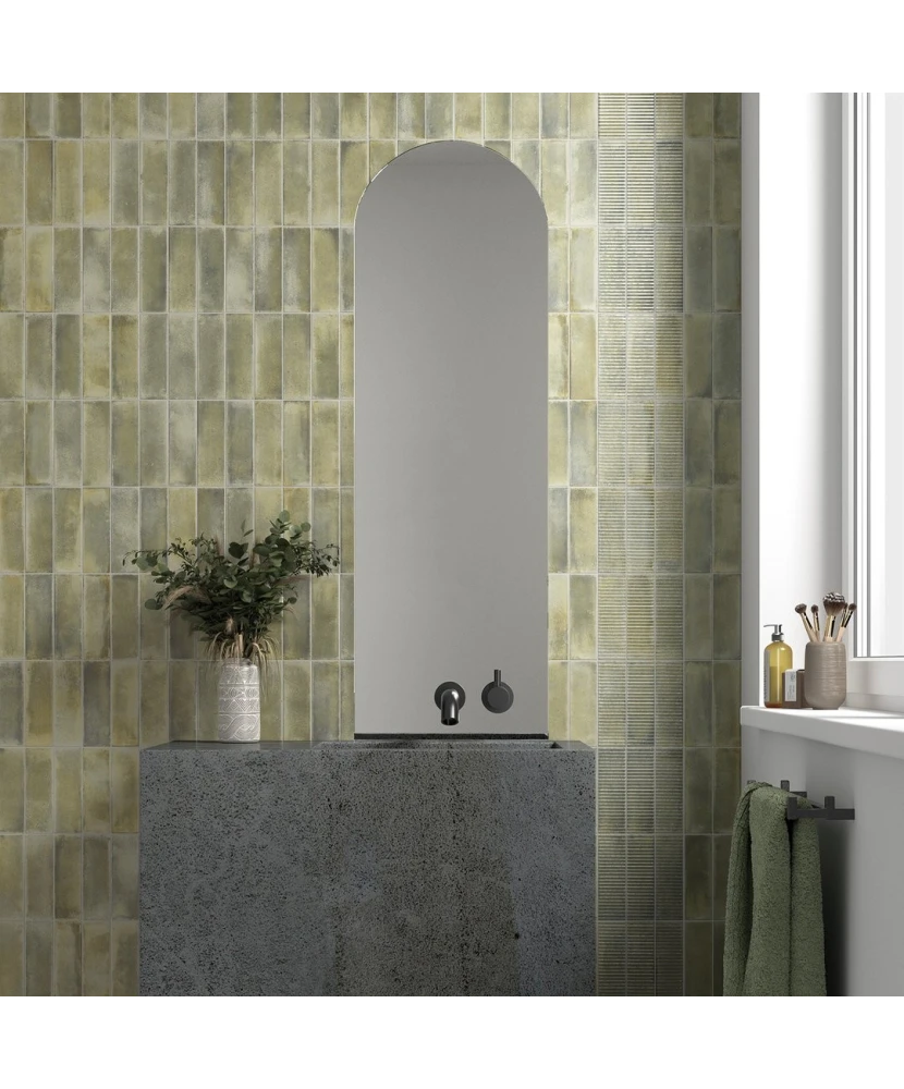 Carrelage Raku Sage 6x18,6 cm - posé en salle de bain