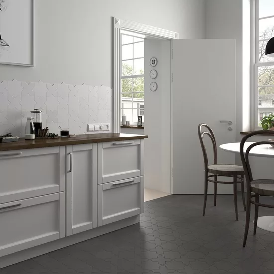 Carrelage Porto Cross White 12x12 cm - posé en cuisine
