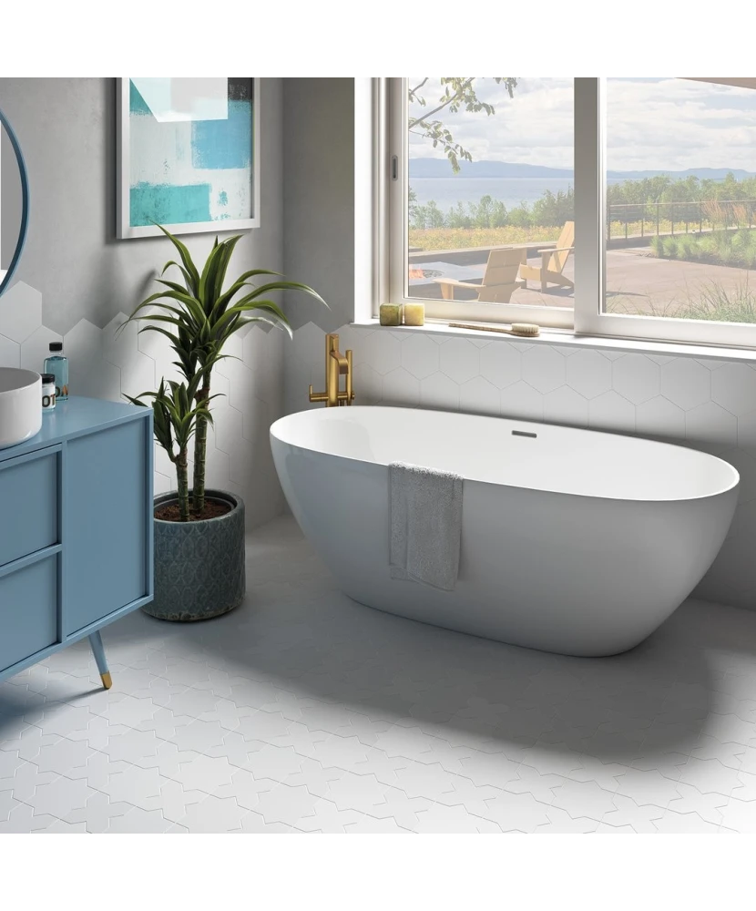 Carrelage Porto Cross White 12x12 cm - posé en salle de bain 2