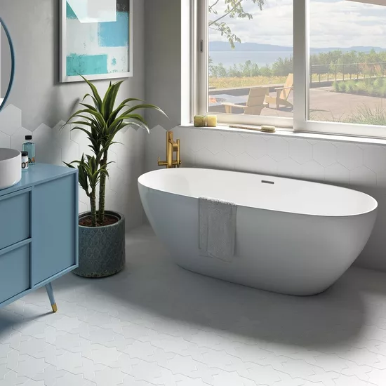 Carrelage Porto Cross White 12x12 cm - posé en salle de bain 2