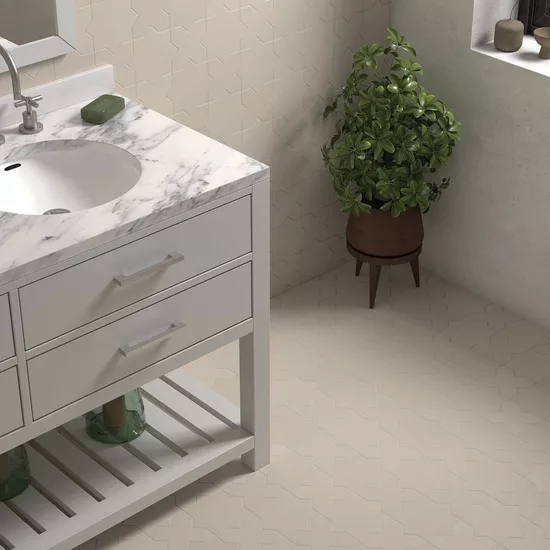 Carrelage Porto Cross Taupe 12x12 cm - posé en salle de bain