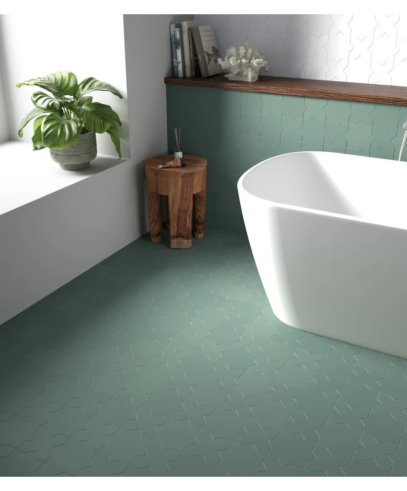 Carrelage Porto Cross Pickle Green 12x12 cm - posé en salle de bain