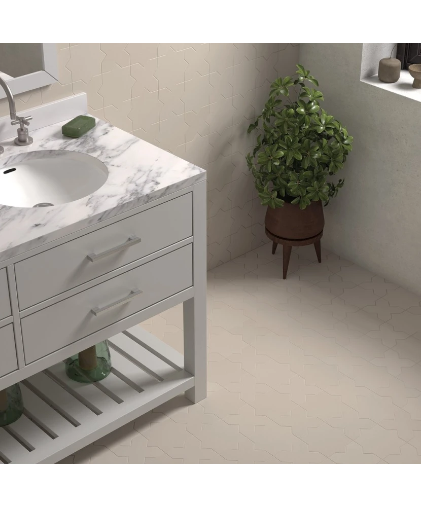 Carrelage Porto Star Taupe 16,8x16,8 cm - posé en salle de bain
