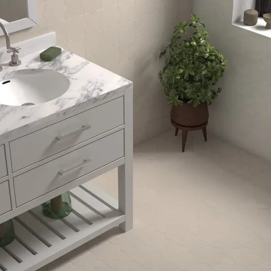 Carrelage Porto Star Taupe 16,8x16,8 cm - posé en salle de bain