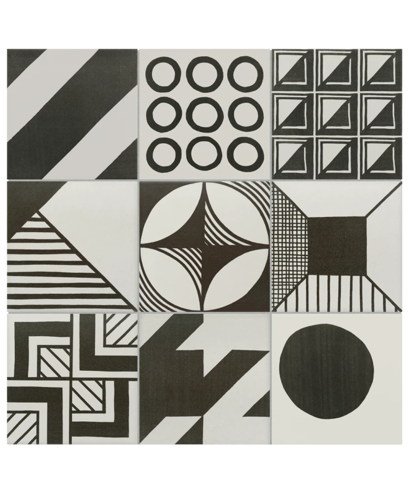Carrelage Caprice Patchwork B&W 20x20 cm - panneau de carreaux