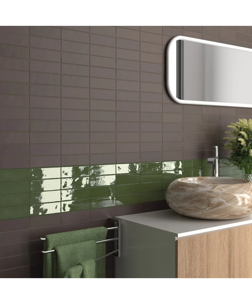 Carrelage Fango Green Gloss 5x15 cm - vue d’ambiance 2