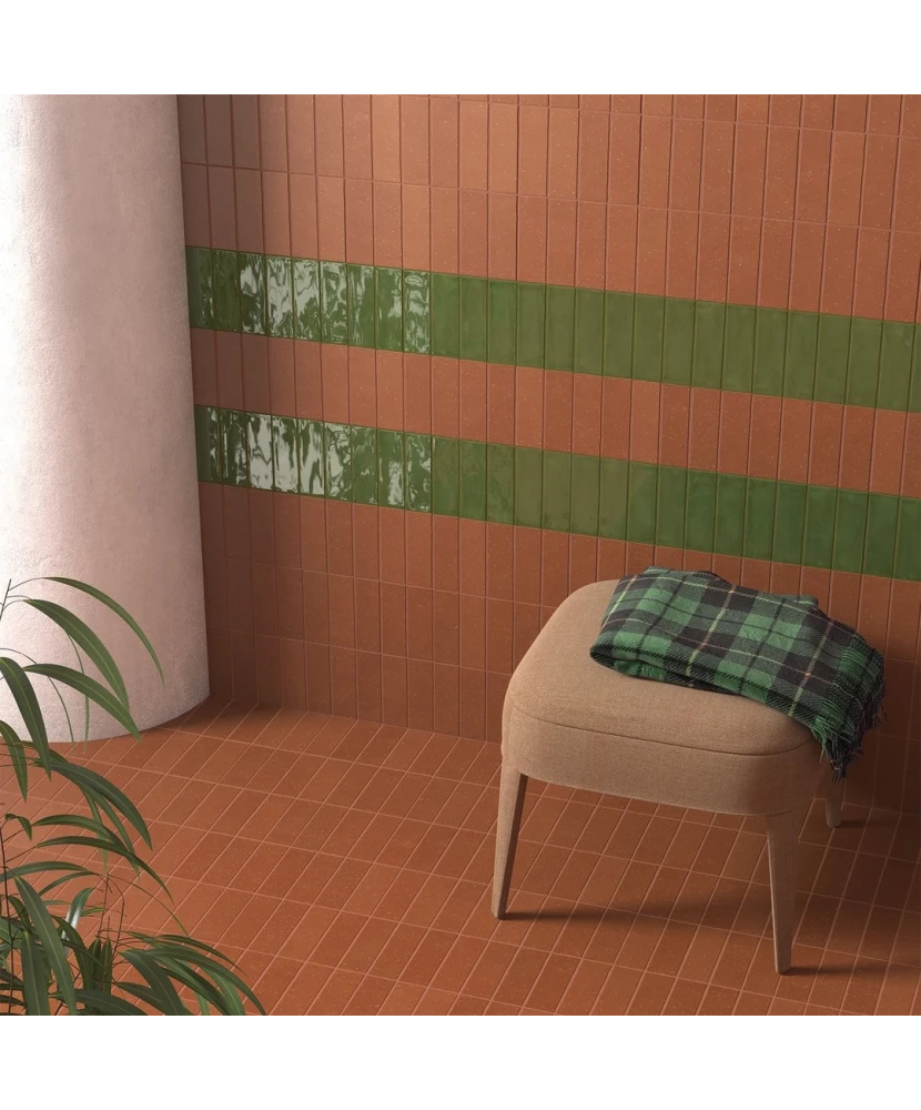 Carrelage Fango Green Gloss 5x15 cm - vue d’ambiance 3