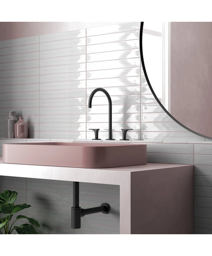 Carrelage Vitral Axis Light Grey 5x40 cm - posé en salle de bain