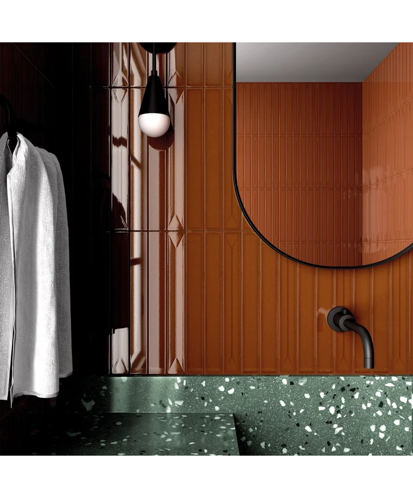 Carrelage Vitral Caramel Reactive 5x40 cm - posé en salle de bain