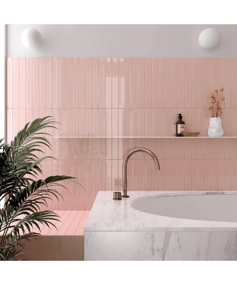 Carrelage Vitral Pink 5x40 cm - posé en salle de bain