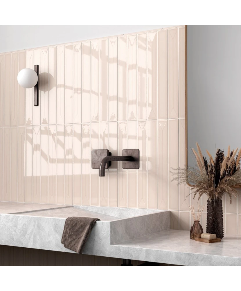 Carrelage Vitral Sand 5x40 cm - posé en salle de bain