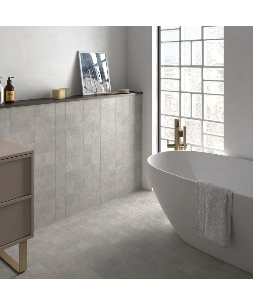 Carrelage Stage Grey 10x10 cm - posé en salle de bain