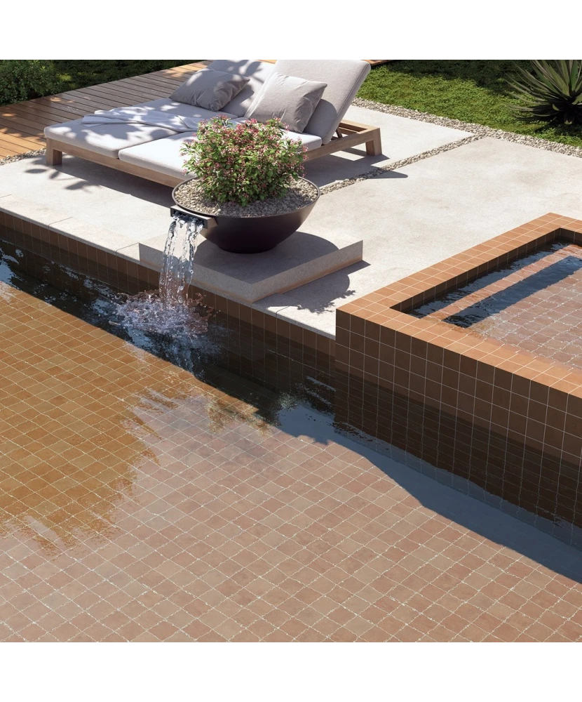 Carrelage Stage Terracotta 10x10 cm - posé dans un espace piscine
