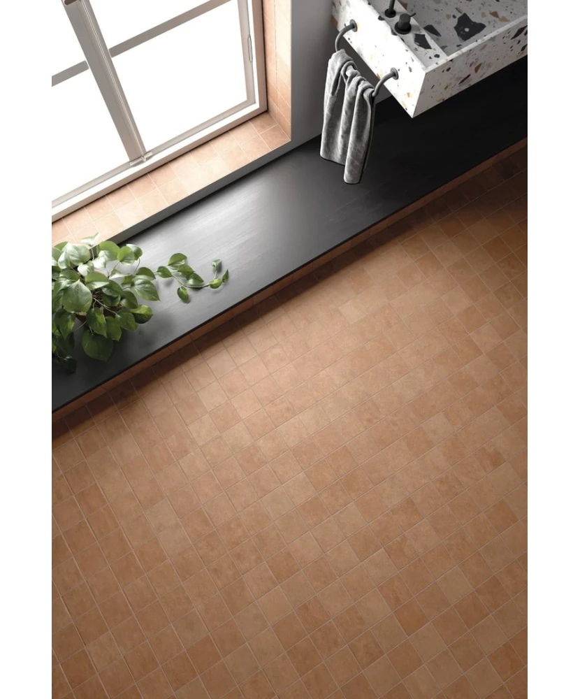 Carrelage Stage Terracotta 10x10 cm - posé en salle de bain