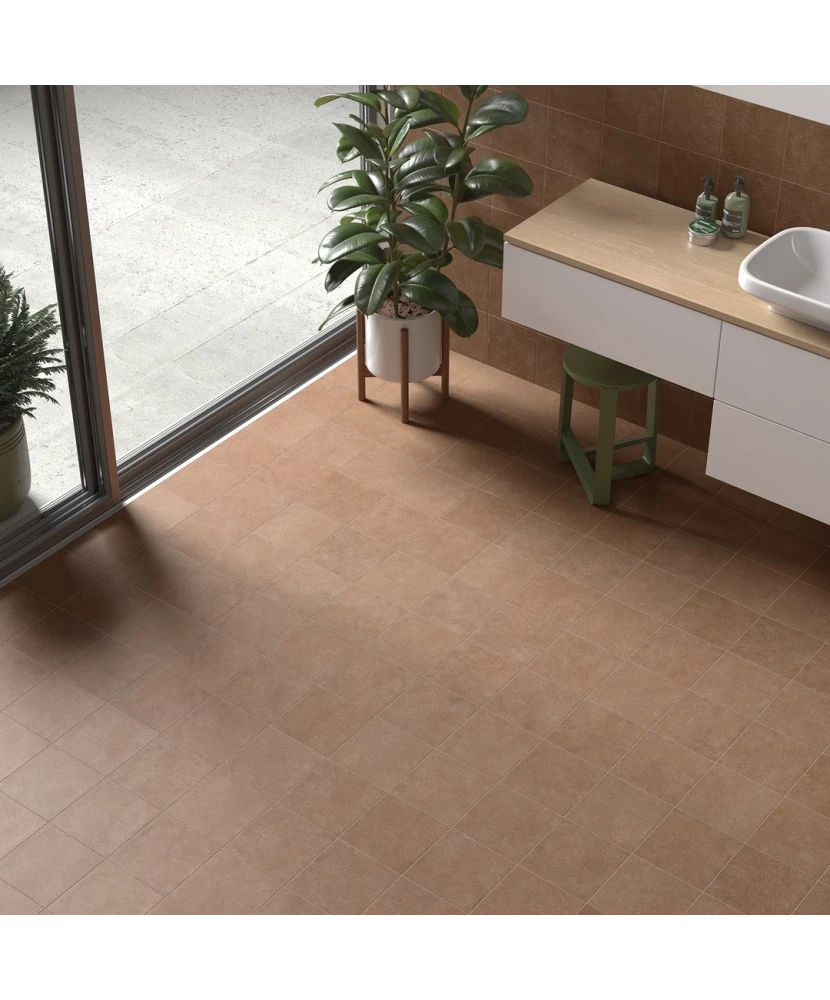 Carrelage Stage Terracotta 20x20 cm - posé en salle de bain