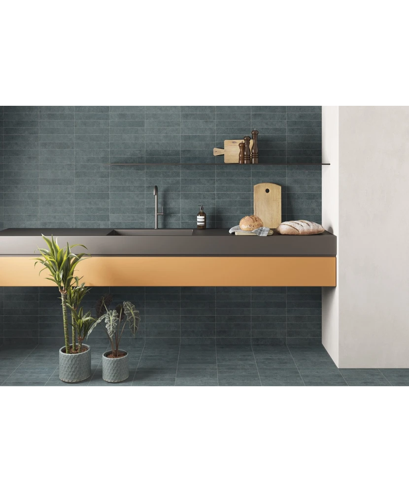 Carrelage Stage Denim 6x30 cm - posé en cuisine