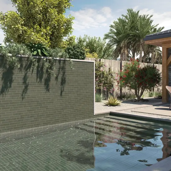 Carrelage Stage Forest 6x30 cm - posé dans un espace piscine