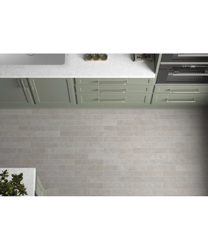 Carrelage Stage Grey 6x30 cm - posé en cuisine