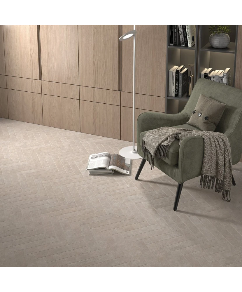 Carrelage Stage Taupe 6x30 cm - posé dans un salon - vue 2