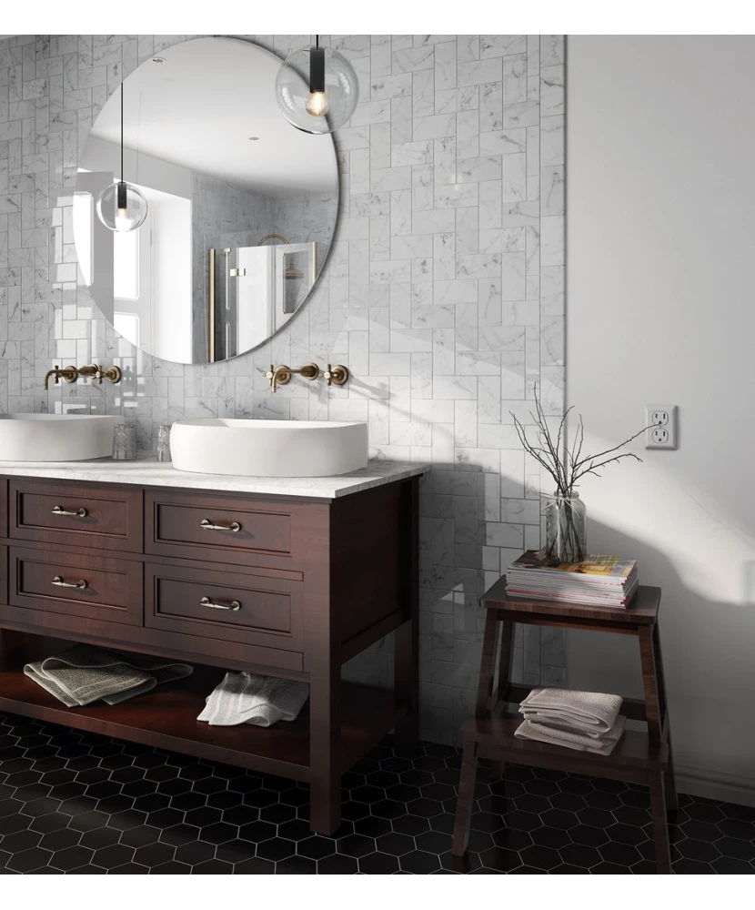 Carrelage Carrara 7,5x15 cm - posé en salle de bain