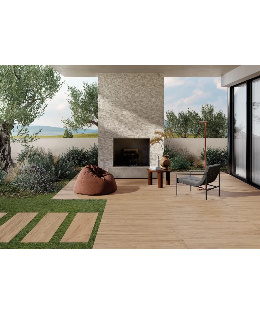 Carrelage 20x120 Honey Wood Olmo Nat Rectifié - posé en extérieur