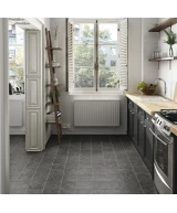 Carrelage Coralstone Black 20x20 cm - posé en cuisine