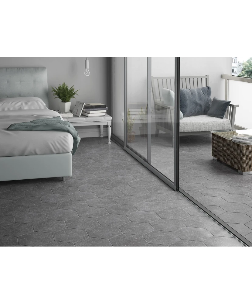 Carrelage Coralstone Hexagon Grey 29,2x25,4 cm - posé en terrasse