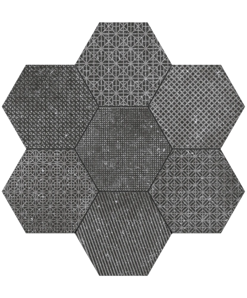 Carrelage Coralstone Hexagon Melange Black 29,2x25,4 cm - panneau de carreaux