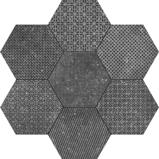 Carrelage Coralstone Hexagon Melange Black 29,2x25,4 cm - panneau de carreaux