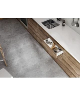 Carrelage Coralstone Hexagon Melange Grey 29,2x25,4 cm - posé en cuisine
