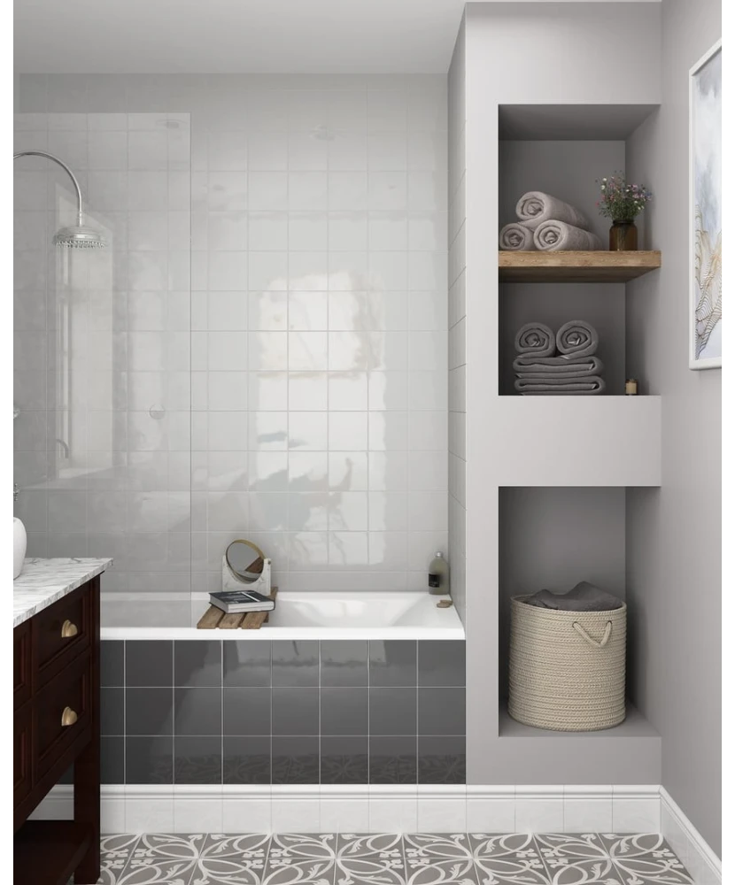 Carrelage Evolution Light Grey 15x15 cm - posé en salle de bain