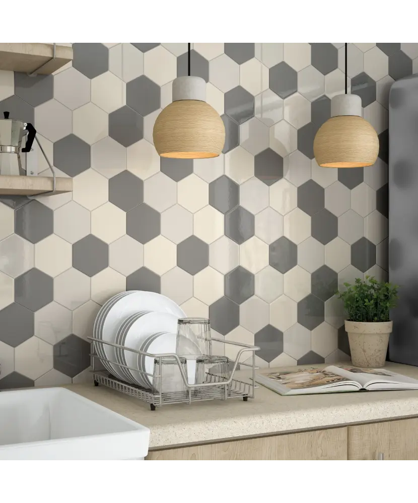 Carrelage Scale Hexagon Dark Grey 12,4x10,7 cm - vue d’ambiance