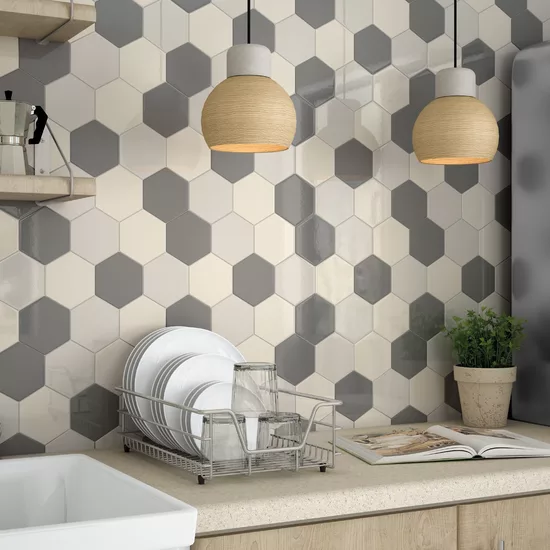 Carrelage Scale Hexagon Light Grey 12,4x10,7 cm - vue d’ambiance 2