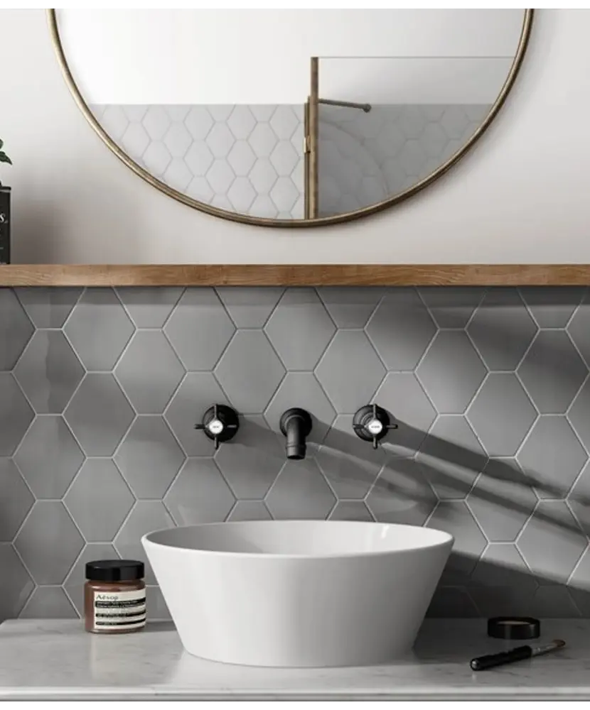 Carrelage Scale Benzene Dark Grey 10,8x12,4 cm - vue d’ambiance