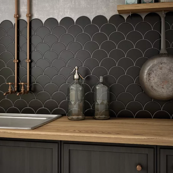 Carrelage Scale Fan Dark Grey 10,6x12 cm, format 12 x 10,6 cm, collection Scale, finition brillant